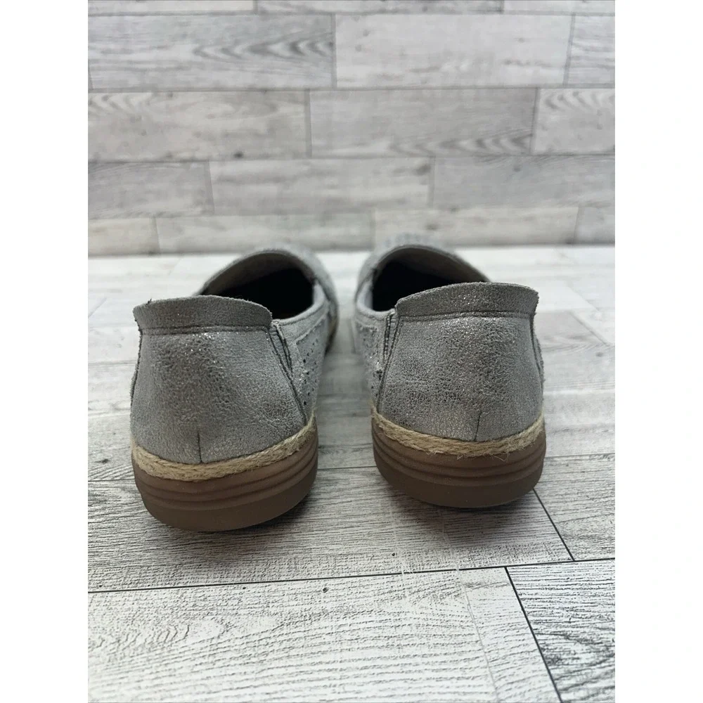 Women's Clarks Elaina Ruby Slip-On Leather Espadrille Shoes Silver Pewter Sz 6.5